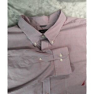 Nautica Shirt Mens 5XL Red Check Wrinkle Resistant Button Down Pocket Big & Tall